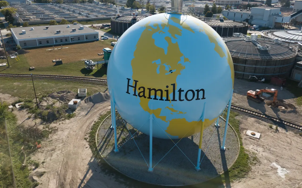 image of methane sphere with a globe and Hamilton painted on it