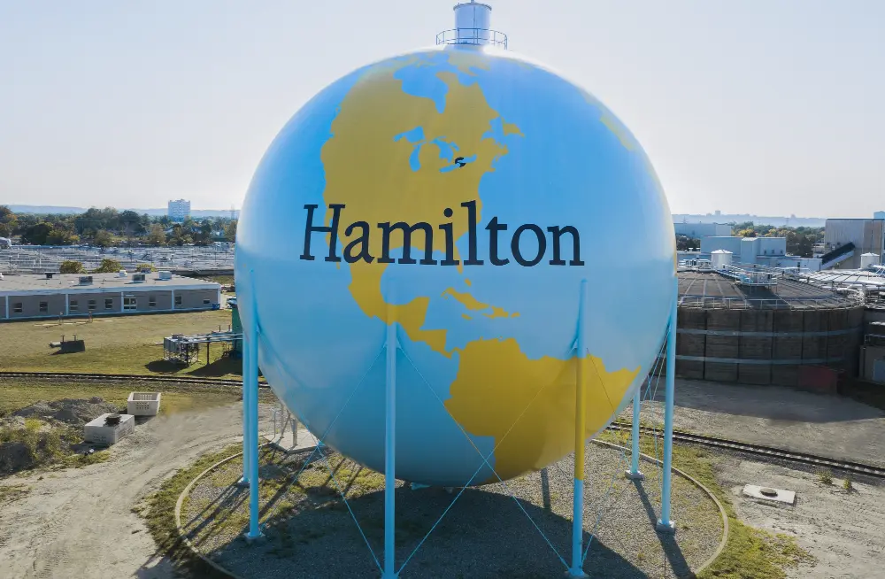image of methane sphere with a globe and Hamilton painted on it