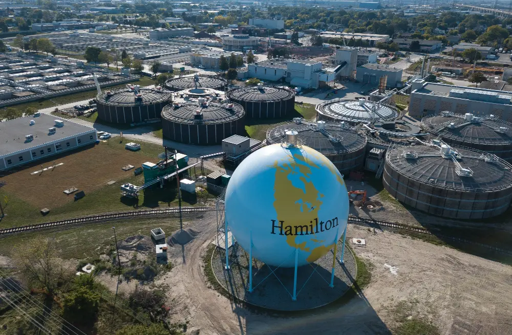 image of methane sphere with a globe and Hamilton painted on it