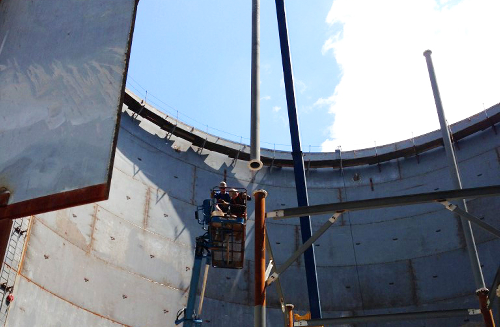image of interior during the construction of a chilled water thermal energy storage tank.