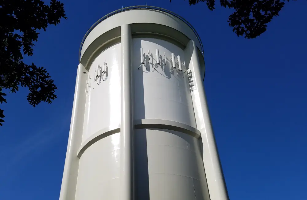 image a dual zone tank with architecturally pleasing pilasters to hide ladders, mechanical and electrical.