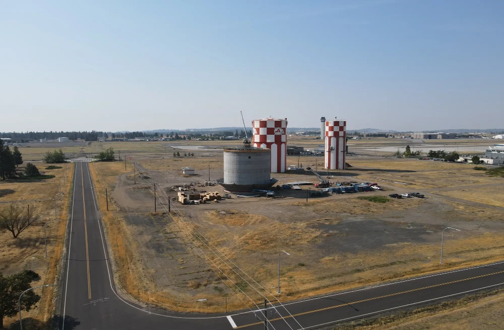 image of steel tank under construction.