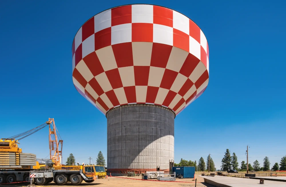 image of Landmark Structures largest pedestal on a composite elevated tank.